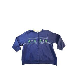Vintage Extra Shenanigans Women’s 2X Christmas Tree Snowflake Cardigan USA
